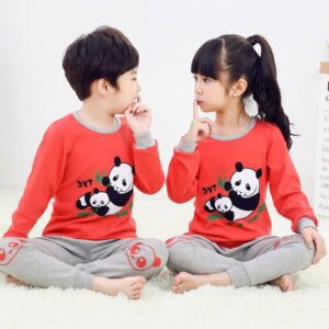 2 pièces surpyjama à manches longues pour enfants à motif panda Rouge 12-14 ans