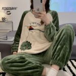 Surpyjama Totoro d'automne en flanelle pour femme Verte M