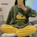 Surpyjama Totoro d'automne en flanelle pour femme Verte et jaune M