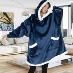 Surpyjama à capuche surdimensionné polaire en flanelle pour homme et femme Bleue marine