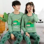 Surpyjama à col rond pour adolescent en coton tricoté Vert 18-19T(170-175cm)