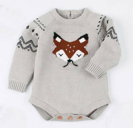 Surpyjama a motif renard tricoté pour bébé Gris 100