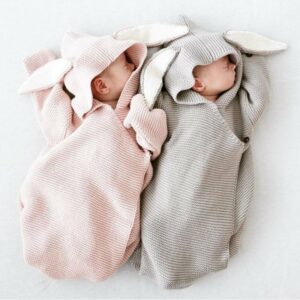 Surpyjama avec oreilles de lapin tricotées pour bébé en coton_1