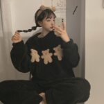 Surpyjama coréen en velours polaire pour femme Noire M