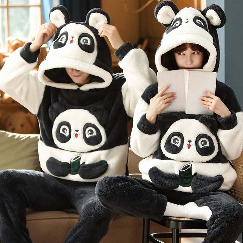 Surpyjama d'hiver doux et chaud à capuche avec motif chat Panda M