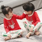 Surpyjama deux pièces à motif chat en coton pour enfant Rouge et blanche 90-100cm