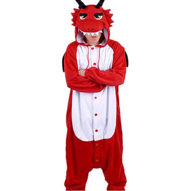 Surpyjama dragon rouge pour adulte en acétate de haute qualité_4