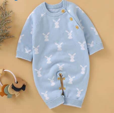Surpyjama en coton tricoté pour bébé avec motif lapin Bleue 73cm