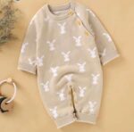 Surpyjama en coton tricoté pour bébé avec motif lapin Kaki 73cm