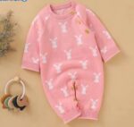 Surpyjama en coton tricoté pour bébé avec motif lapin Rose 73cm