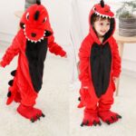 Surpyjama en flanelle en forme de dinosaure pour enfant Rouge 85-105cm