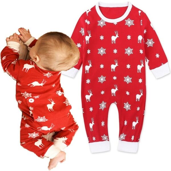 Surpyjama pour bébé en pur coton avec un renne rouge_1