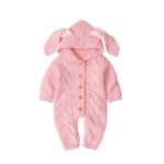 Surpyjama tricoté à capuche avec oreilles de lapin pour bébé Rose 3mois