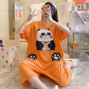 Suryjama orange imprimé Panda pour femmes_1